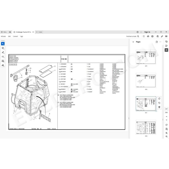 Challenger Tractor MT655B MT665B spare parts manual