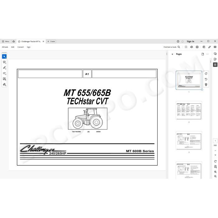 Challenger Tractor MT655B MT665B spare parts manual