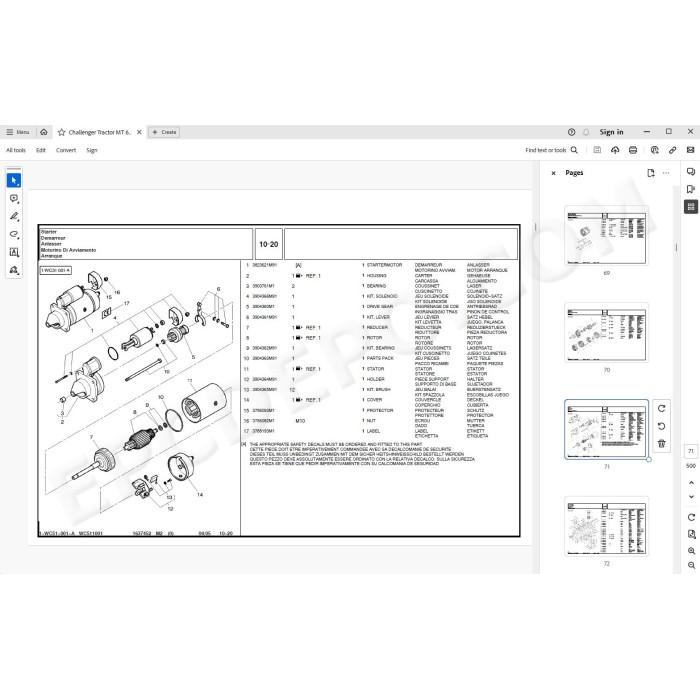 Challenger Tractor MT655B MT665B spare parts manual