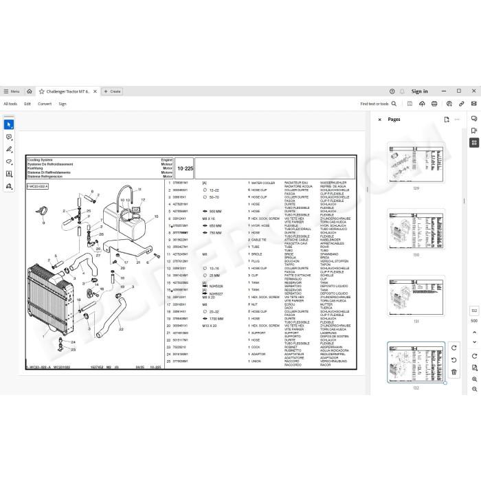 Challenger Tractor MT655B MT665B spare parts manual