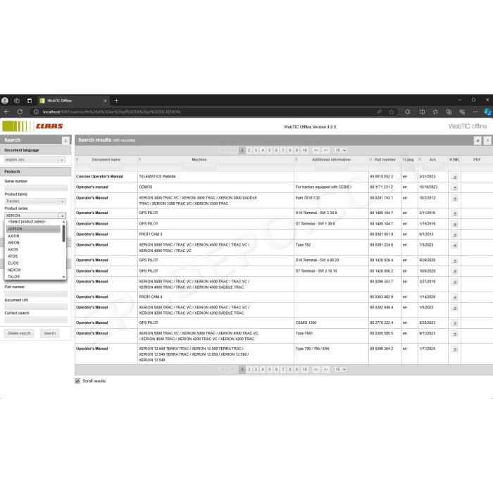 CLAAS WEBTIC OFFLINE 2024 SERVICE & REPAIR DOCUMENTATION CATALOG