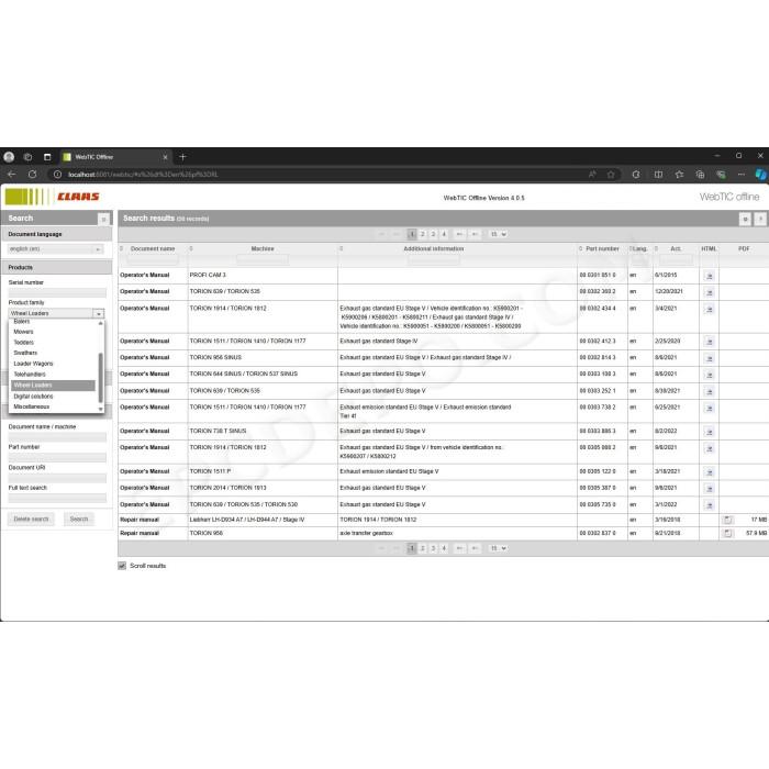 CLAAS WEBTIC OFFLINE 2024 SERVICE & REPAIR DOCUMENTATION CATALOG