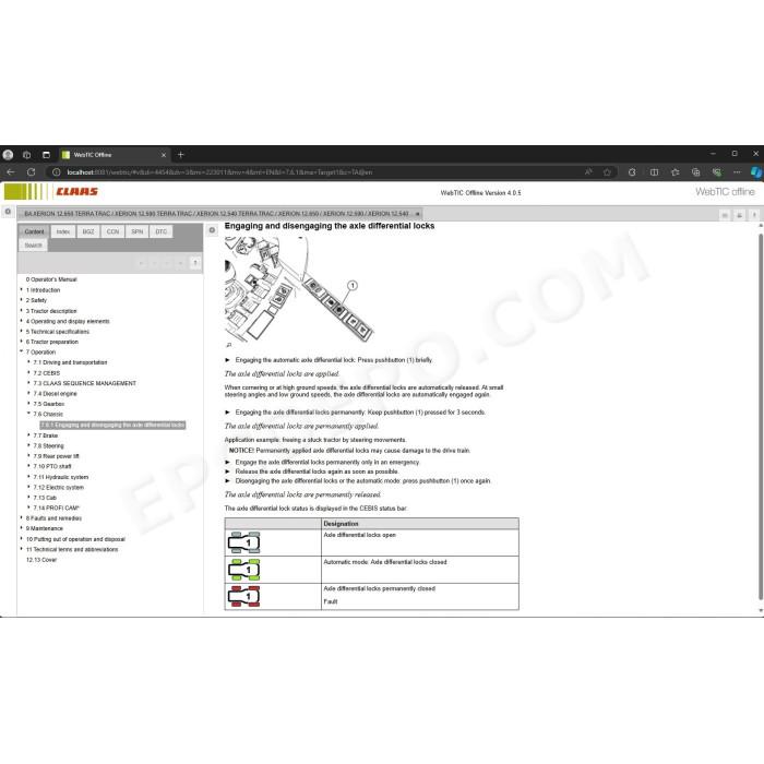 CLAAS WEBTIC OFFLINE 2024 SERVICE & REPAIR DOCUMENTATION CATALOG