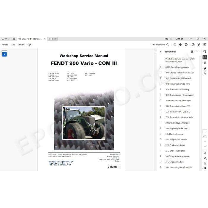 Fendt Tractor 900 series Vario Com 3 workshop service manual 