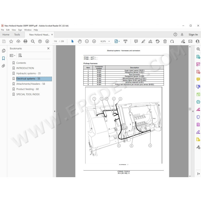 New Holland Header 300FP 380FP service manual
