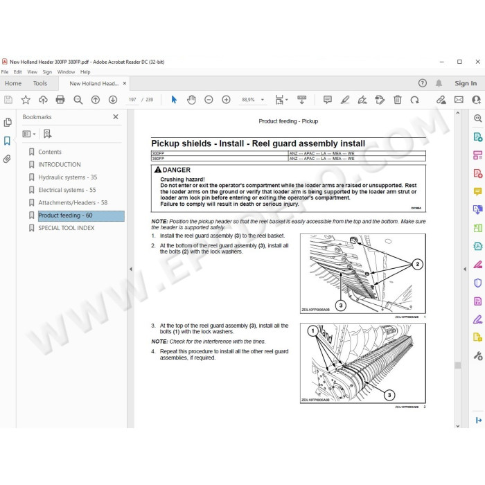 New Holland Header 300FP 380FP service manual