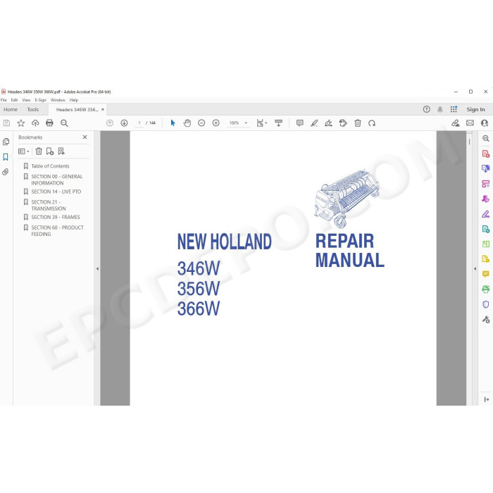 New Holland Header 346W 356W 366W service manual
