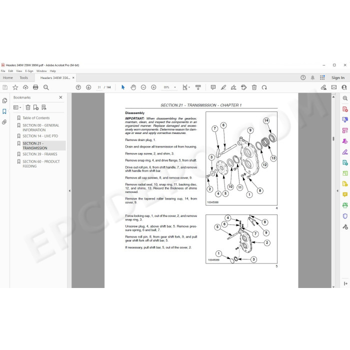 New Holland Header 346W 356W 366W service manual