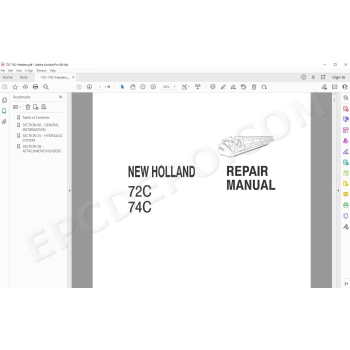 New Holland Header 72C 74C service manual