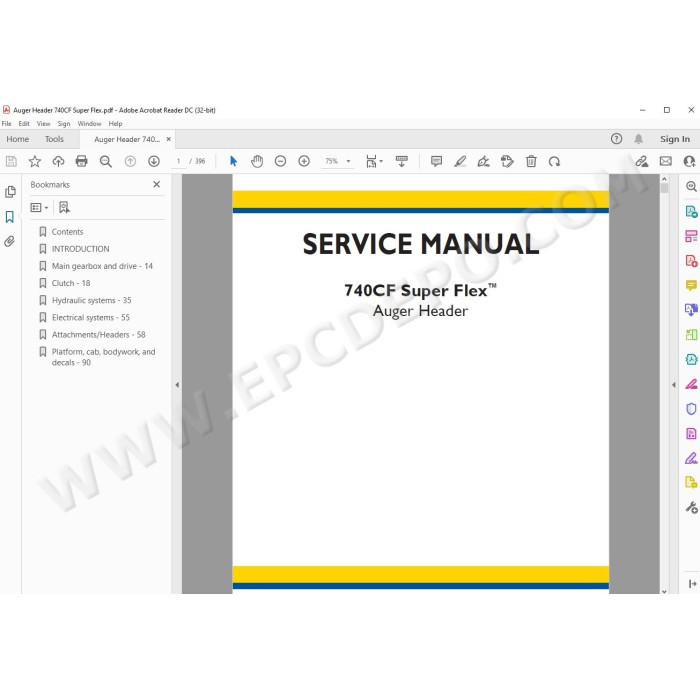New Holland Auger Header 740CF Super Flex service manual