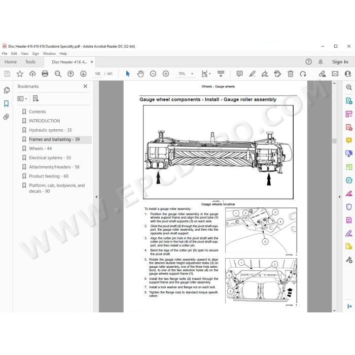 New Holland Disc Header Durabine 416 419 service manual