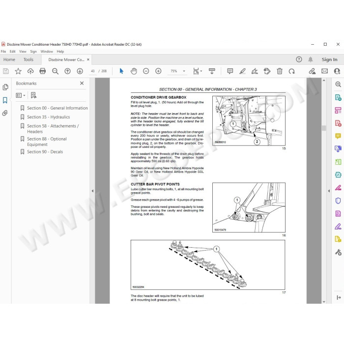 New Holland Disc Auger Header 750HD 770HD service manual