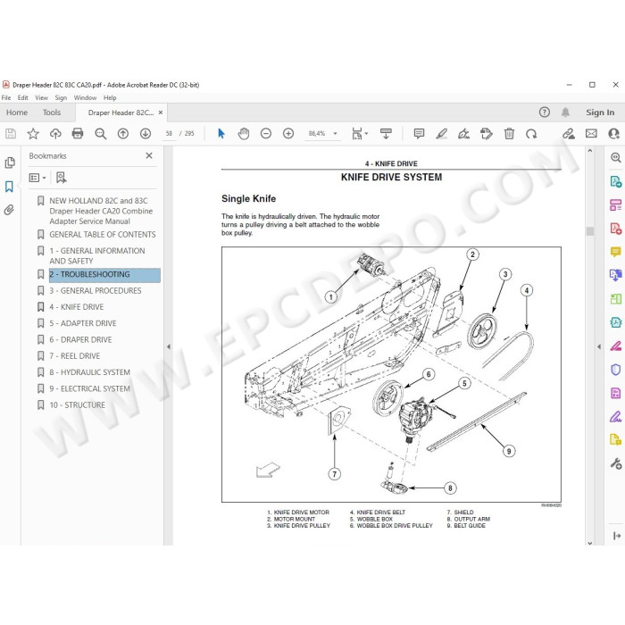 New Holland Draper Header 82C, 83C CA20 service manual