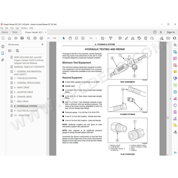 New Holland Draper Header 82C, 83C CA20 service manual