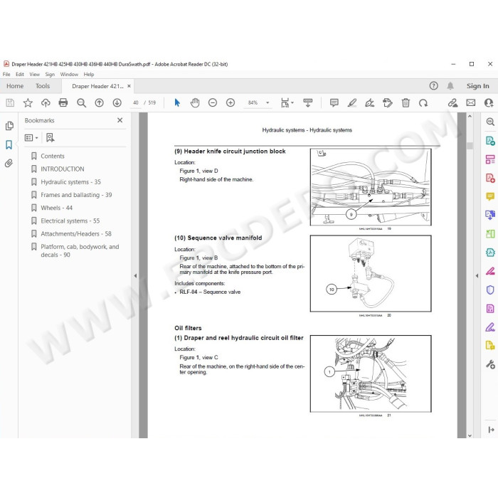 New Holland Draper Header DuraSwath 421HB 425HB 430HB 436HB 440HB service manual
