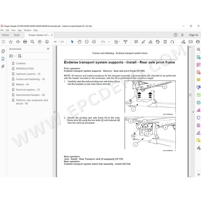 New Holland Draper Header DuraSwath 421HB 425HB 430HB 436HB 440HB service manual