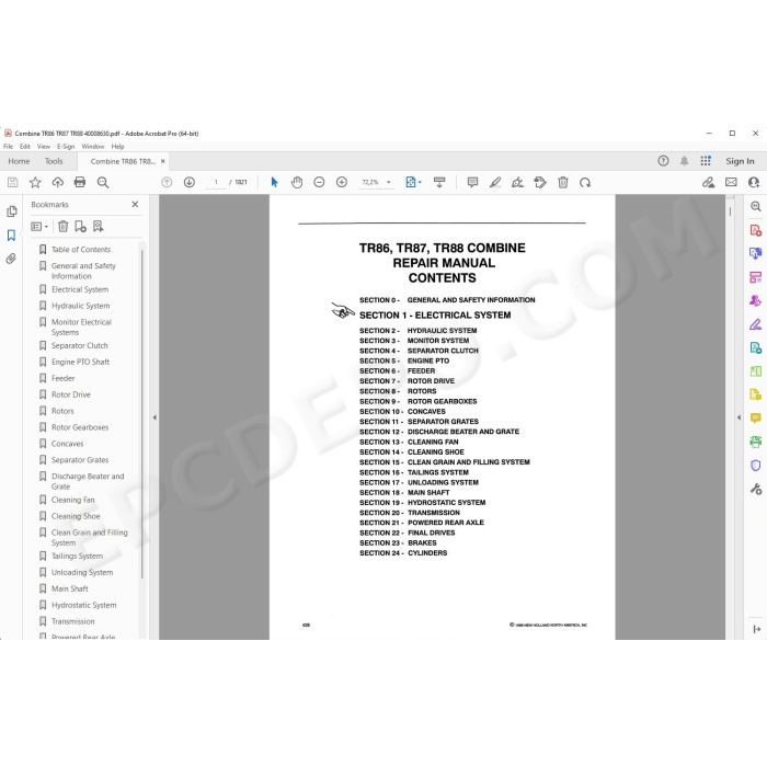 New Holland Combine TR86 TR87 TR88 service manual