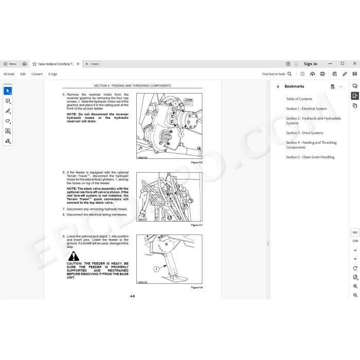 New Holland Combine TR89 TR99 service manual