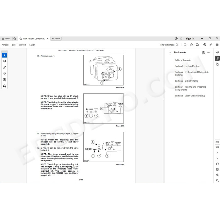 New Holland Combine TR89 TR99 service manual