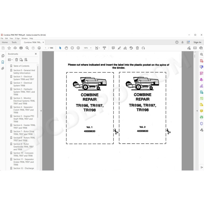 New Holland Combine TR96 TR97 TR98 service manual