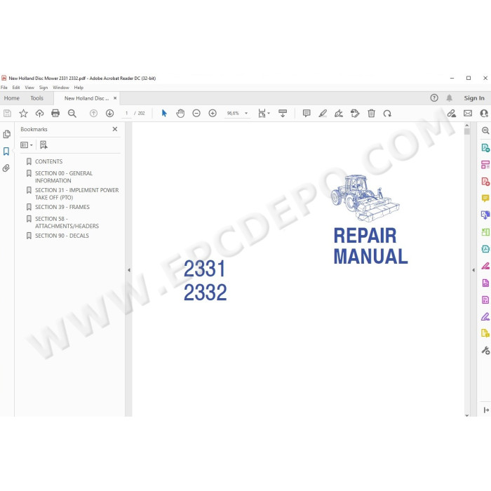 New Holland Disc Mower 2331 2332 service manual