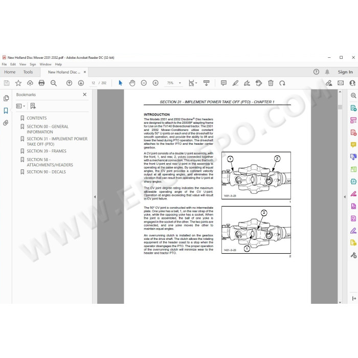 New Holland Disc Mower 2331 2332 service manual