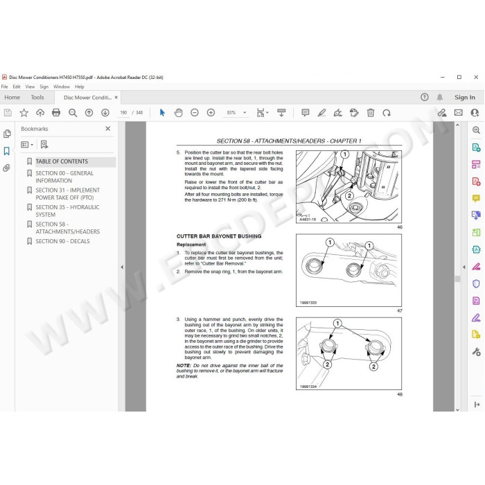 New Holland Disc Mower Conditioner H7450 H7550 service manual