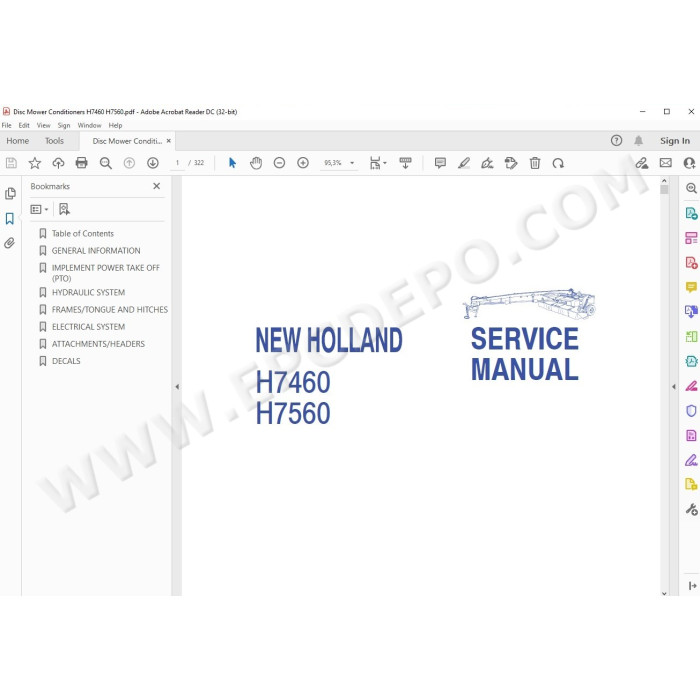 New Holland Disc Mower Conditioner H7460 H7560 service manual