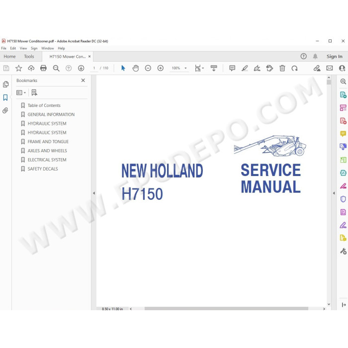 New Holland Mower Conditioner H7150 service manual