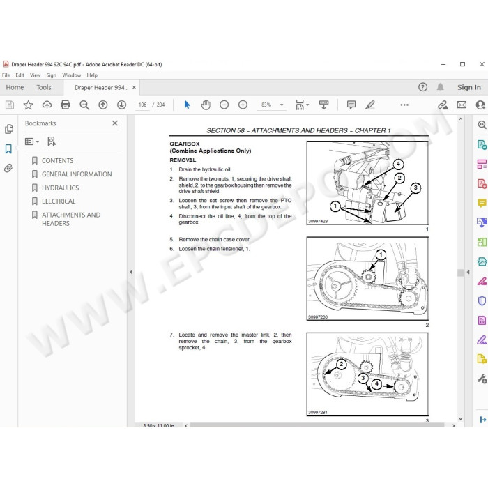New Holland Draper Header 994 92C 94C service manual