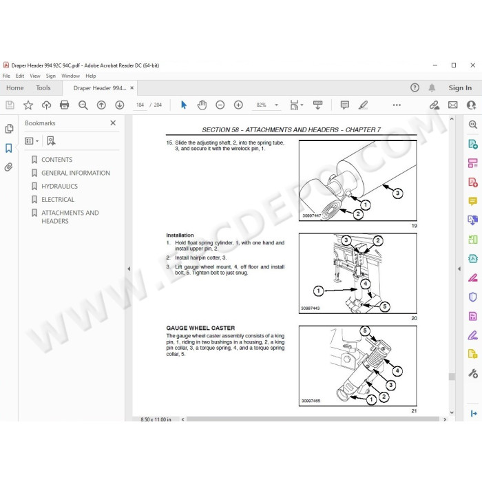 New Holland Draper Header 994 92C 94C service manual