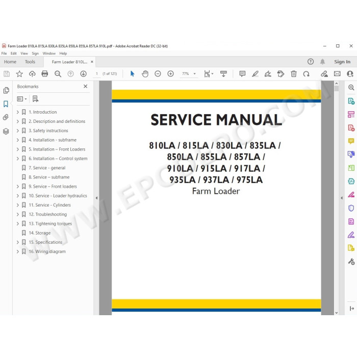 New Holland Farm Loader 810LA 815LA 830LA 835LA 850LA 855LA service manual
