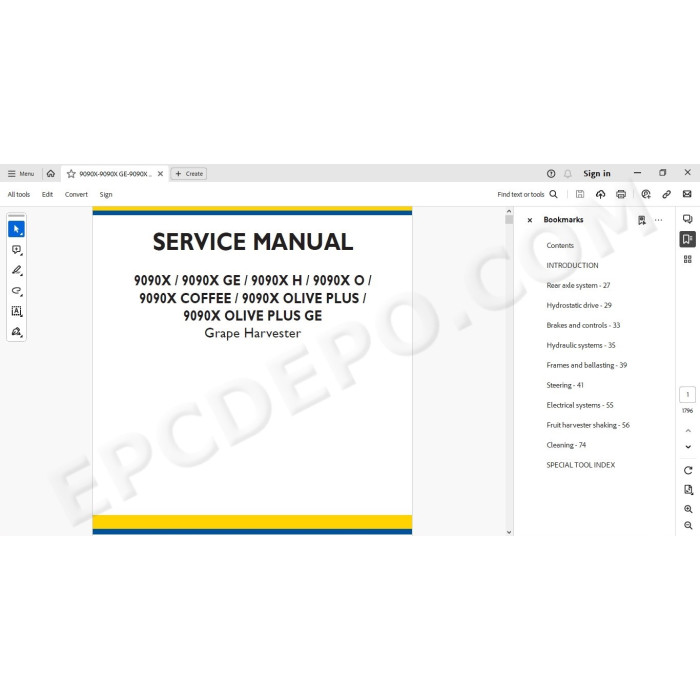 New Holland Grape Harvester 9090X service manual