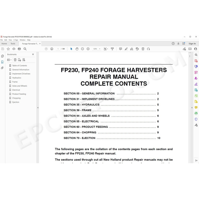 New Holland Forage Harvester FP230 FP240 service manual