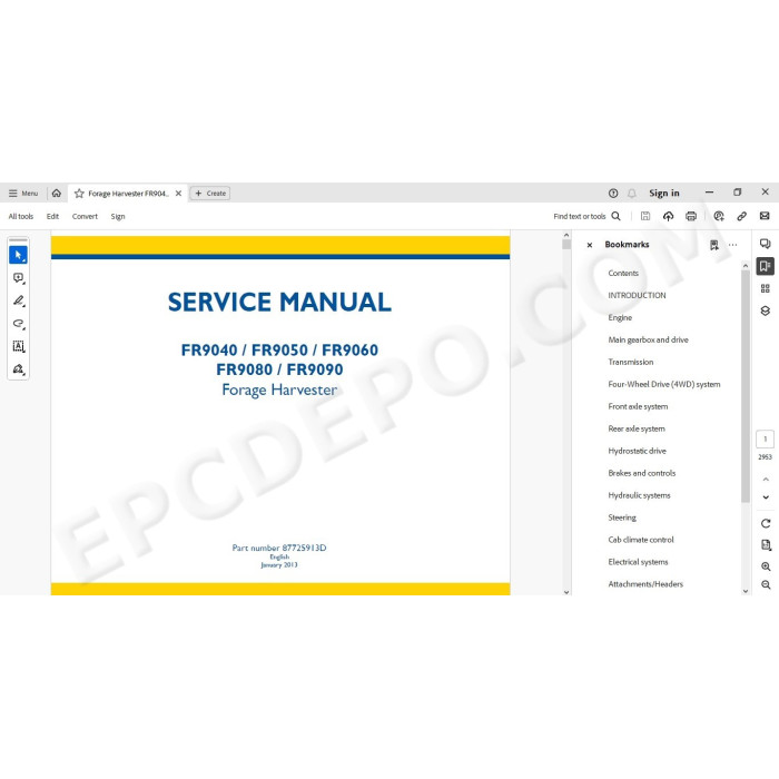 New Holland Forage Harvester FR9040 FR9050 FR9060 FR9080 FR9090 service manual