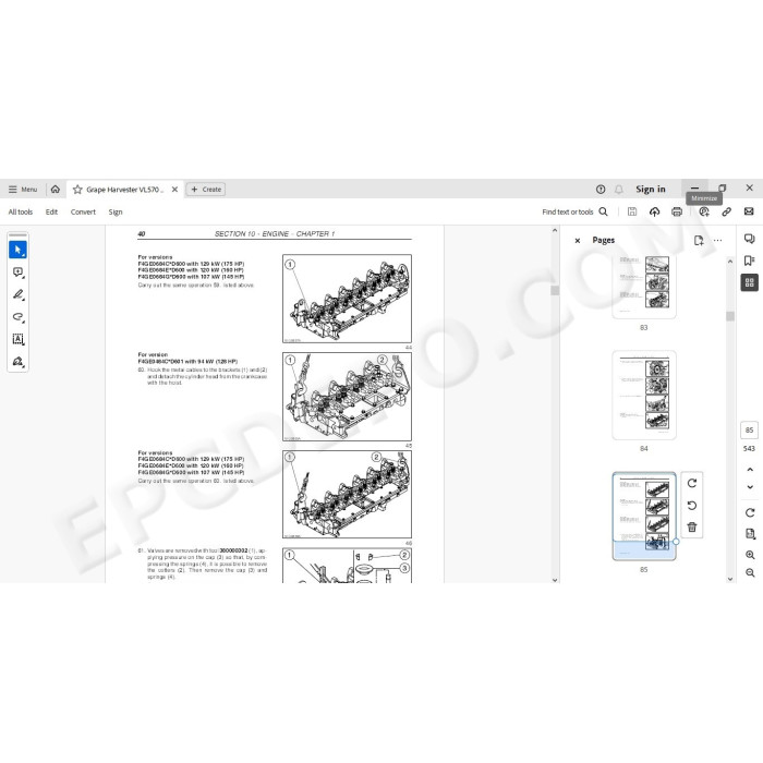 New Holland Grape Harvester VL570 VL600 VL610 VL620 VL630 VL640 VL660 VM370 VM460 VN300 service manual