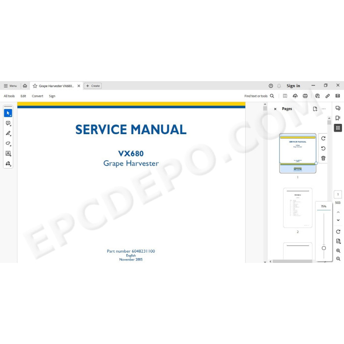 New Holland Grape Harvester VX680 service manual