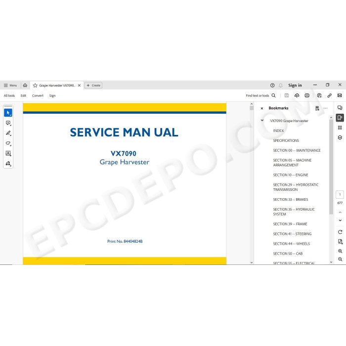 New Holland Grape Harvester VX7090 service manual