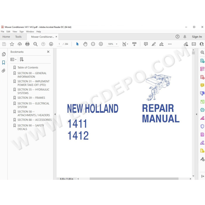 New Holland Mower Conditioner 1411 1412 service manual
