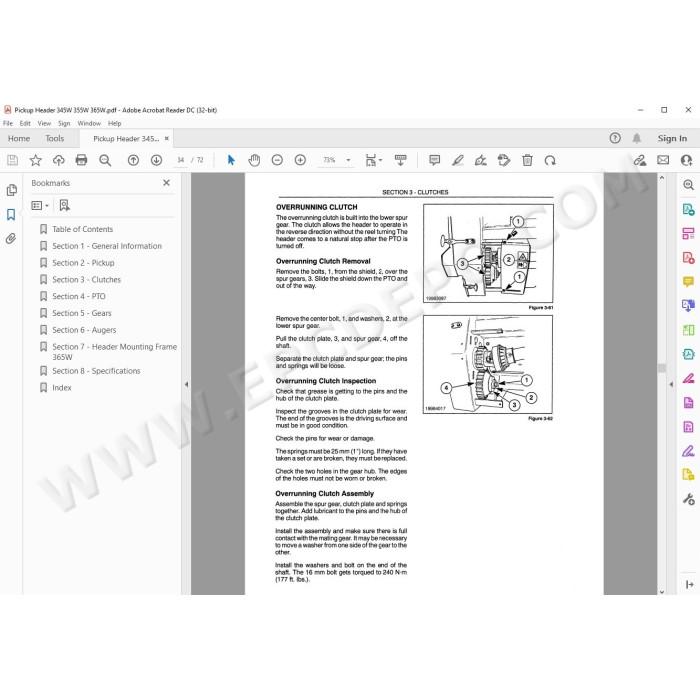 New Holland Pickup Header 345W 355W 365W service manual