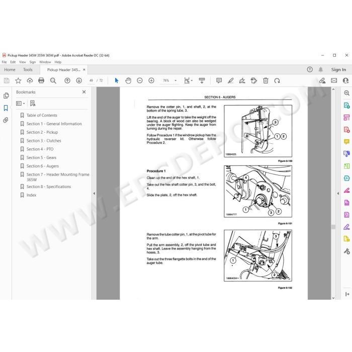 New Holland Pickup Header 345W 355W 365W service manual