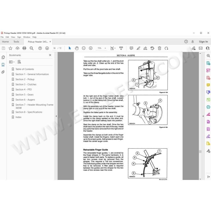 New Holland Pickup Header 345W 355W 365W service manual
