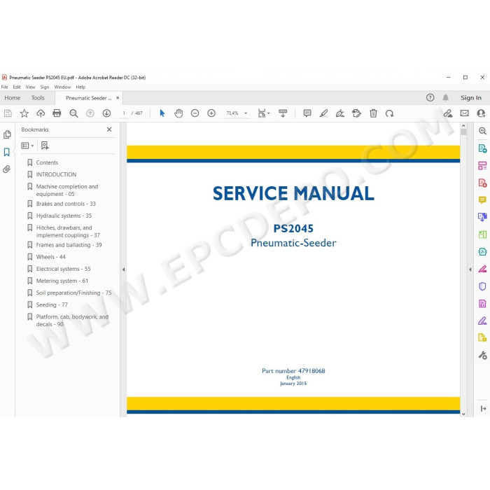 New Holland Pneumatic Mechanical Seeder PS2045 service manual