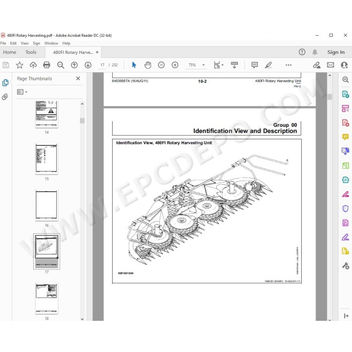New Holland Rotary Harvesting Unit 480FI service manual