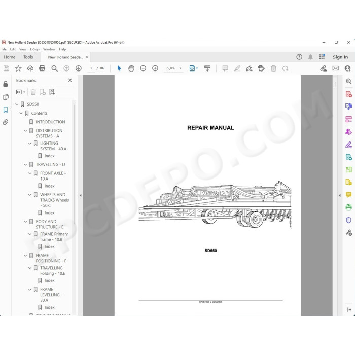 New Holland Seeder SD550 service manual
