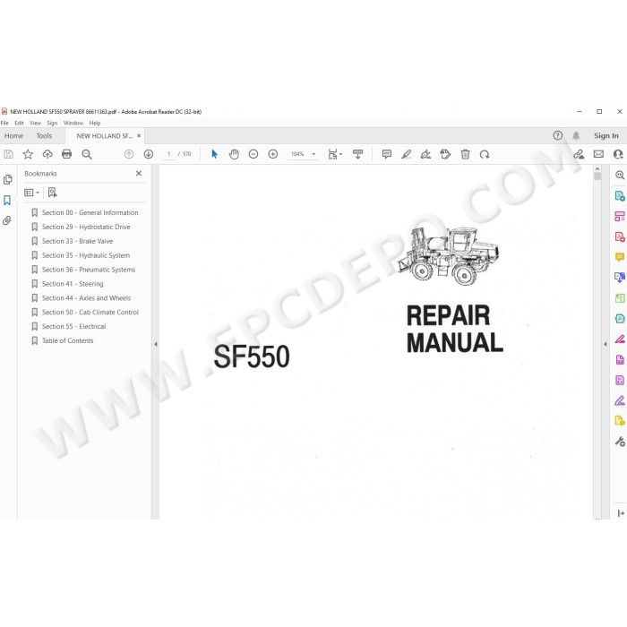 New Holland Sprayer SF550 service manual