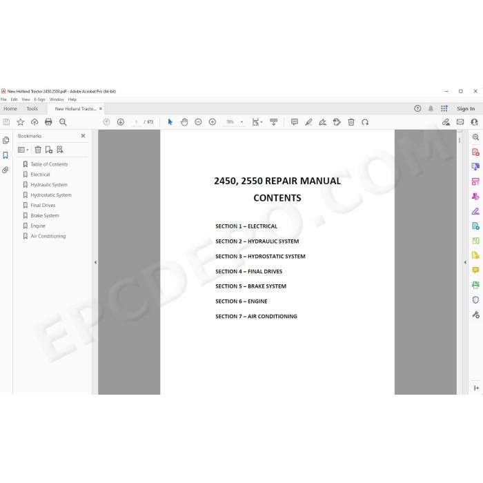 New Holland Windrower 2450 2550 service manual