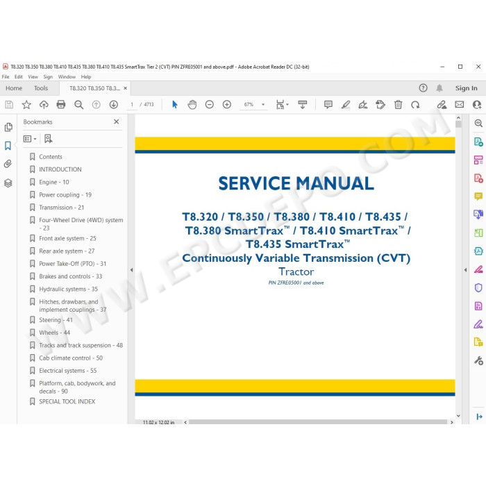 New Holland Tractor T8.320 T8.350 T8.380 T8.410 T8.435 CVT Tier 2 service manual