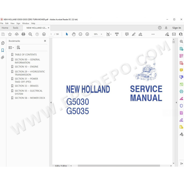 New Holland Zero Turn Mower G5030 G5035 service manual