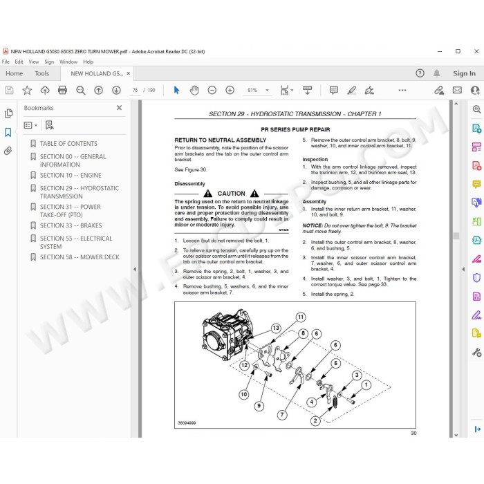New Holland Zero Turn Mower G5030 G5035 service manual